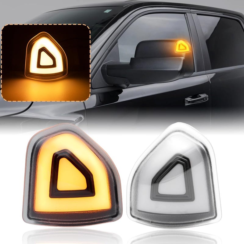 Aexploer Side Tow Mirror Turn Signal Lights LED Compatible with Ram 1500 2010-2023/for Ram 1500 Classic 2019-2022/for Ram 2500 2010-2018/for Ram 3500 2010-2021 Amber Yellow Blink Marker (Clear Len) - Image 1